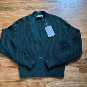Everlane dark green cropped cardigan in 100% organic cotton, women’s XXS NWT